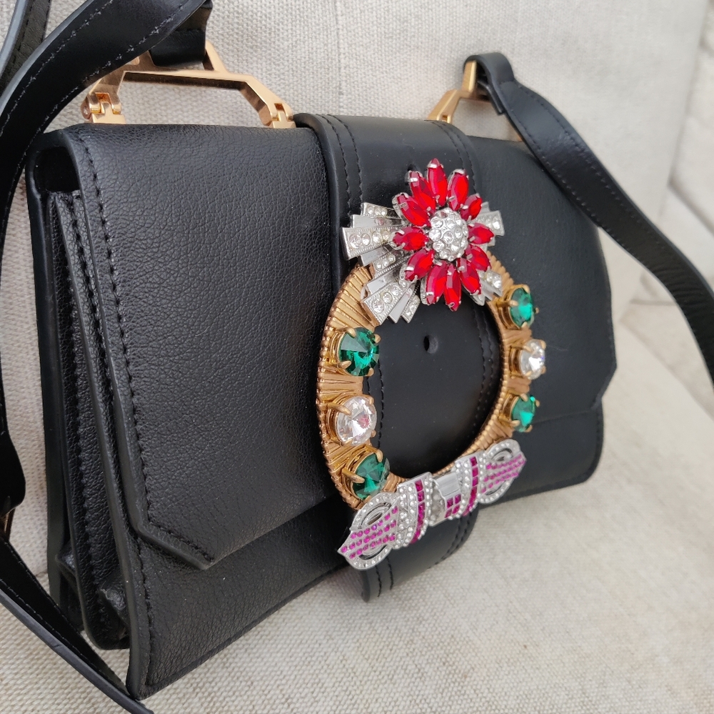 Leather Crossbody Bag With Crystals